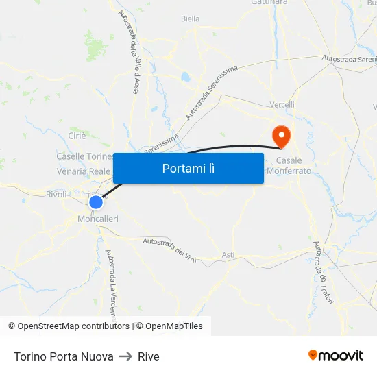 Torino Porta Nuova to Rive map