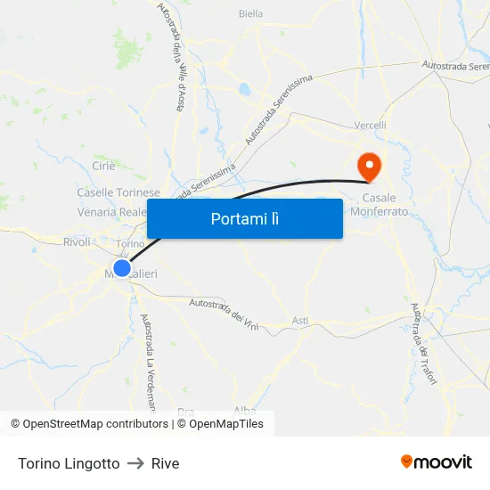 Torino Lingotto to Rive map