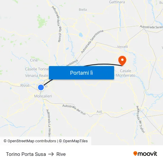 Torino Porta Susa to Rive map