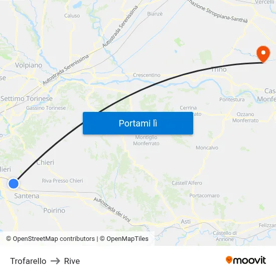 Trofarello to Rive map