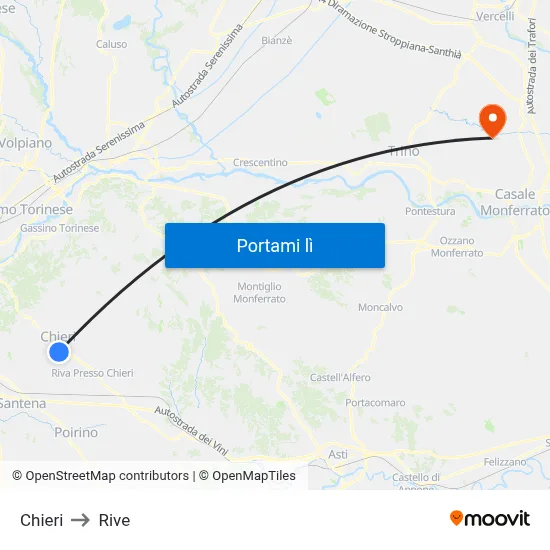 Chieri to Rive map