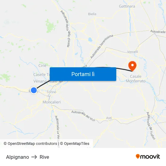 Alpignano to Rive map