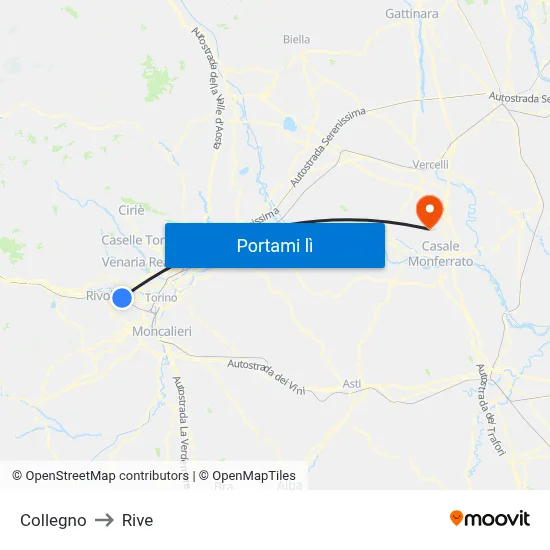 Collegno to Rive map