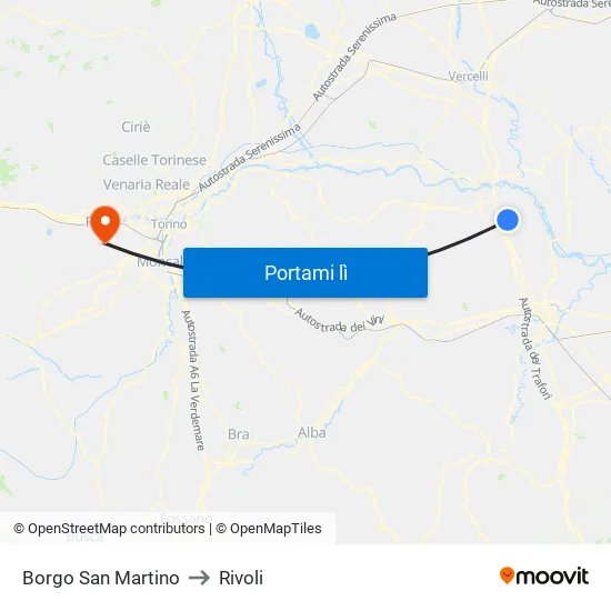 Borgo San Martino to Rivoli map