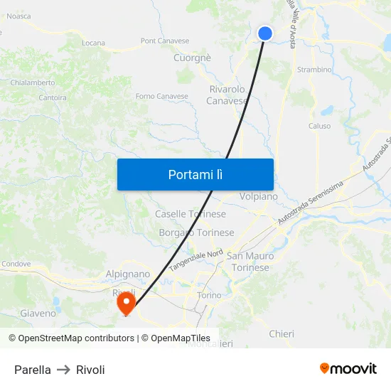 Parella to Rivoli map