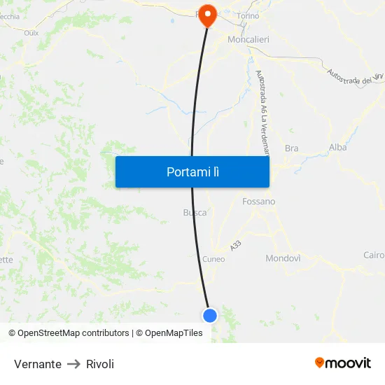 Vernante to Rivoli map