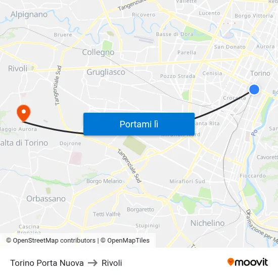 Torino Porta Nuova to Rivoli map
