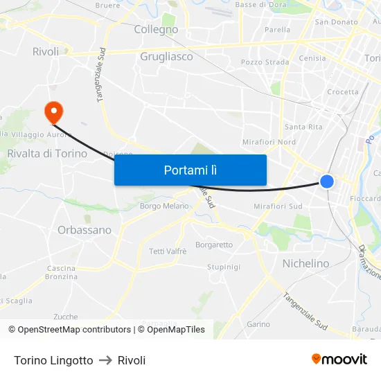 Torino Lingotto to Rivoli map