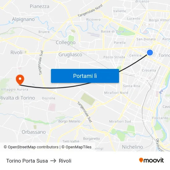 Torino Porta Susa to Rivoli map