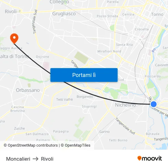 Moncalieri to Rivoli map