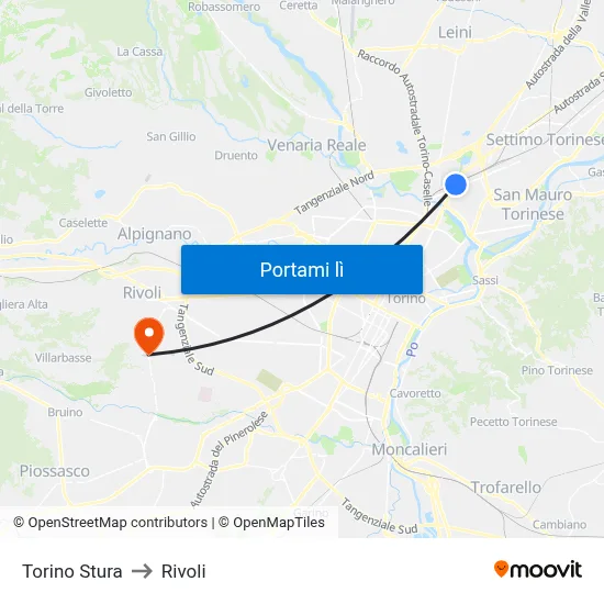 Torino Stura to Rivoli map