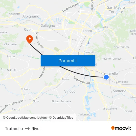 Trofarello to Rivoli map