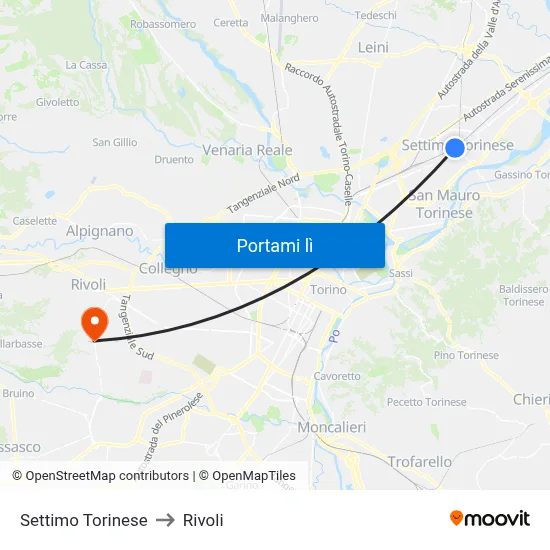 Settimo Torinese to Rivoli map
