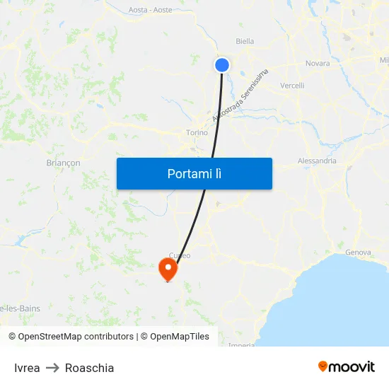 Ivrea to Roaschia map