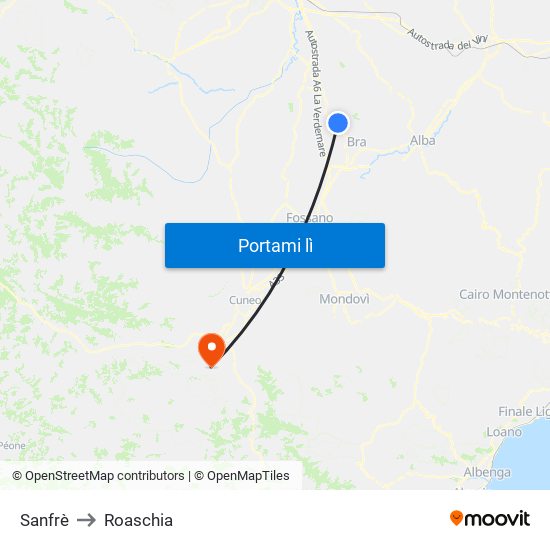 Sanfrè to Roaschia map