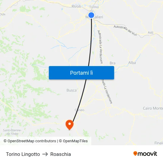 Torino Lingotto to Roaschia map