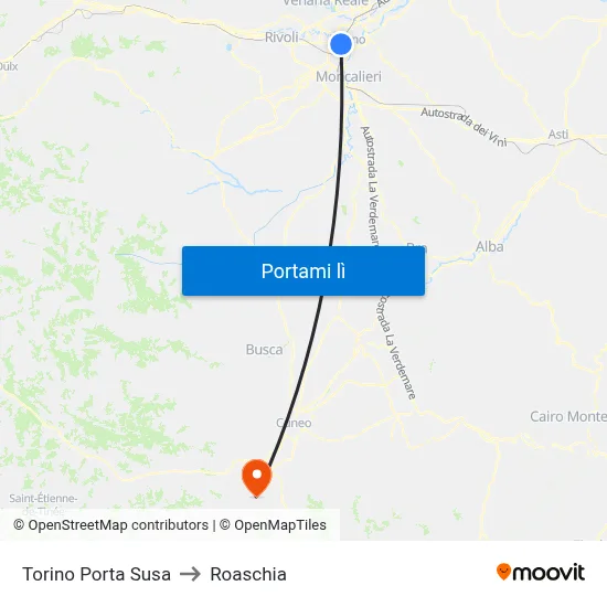 Torino Porta Susa to Roaschia map