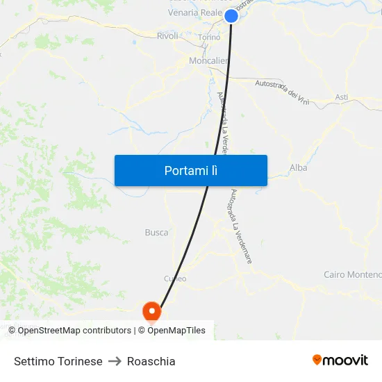 Settimo Torinese to Roaschia map