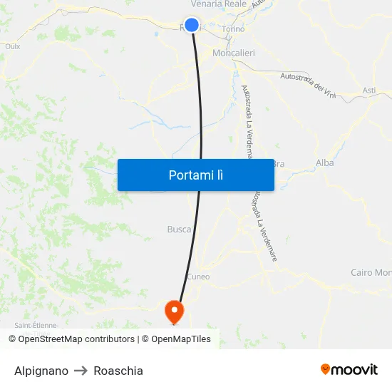 Alpignano to Roaschia map