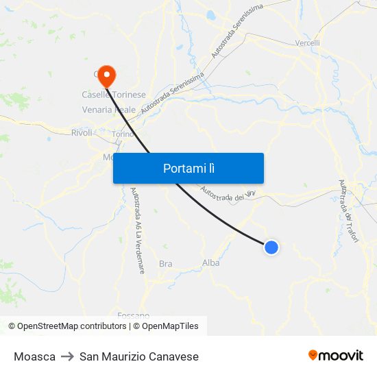 Moasca to San Maurizio Canavese map