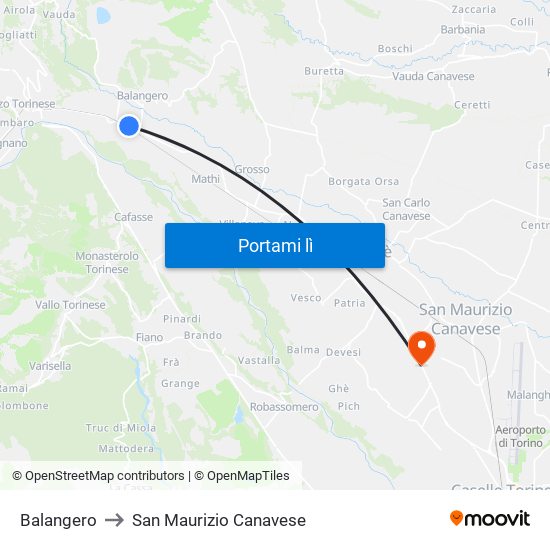 Balangero to San Maurizio Canavese map