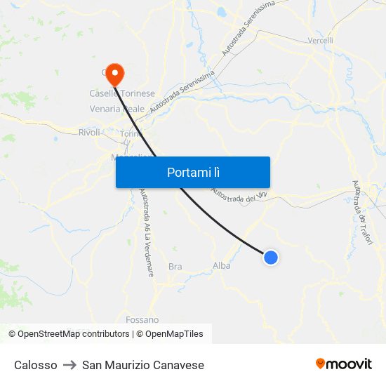 Calosso to San Maurizio Canavese map