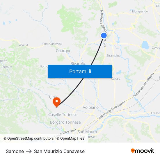 Samone to San Maurizio Canavese map