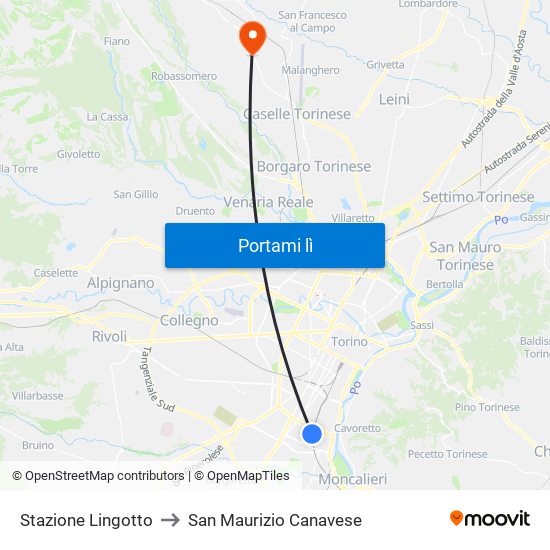 Stazione Lingotto to San Maurizio Canavese map