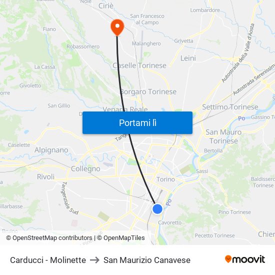 Carducci - Molinette to San Maurizio Canavese map