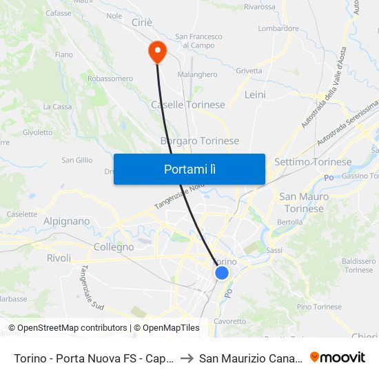 Torino - Porta Nuova FS - Capolinea to San Maurizio Canavese map