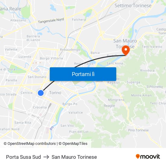 Porta Susa Sud to San Mauro Torinese map