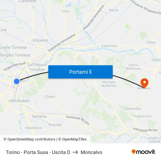 Torino - Porta Susa - Uscita D to Moncalvo map