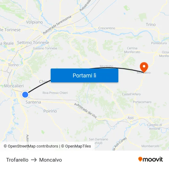 Trofarello to Moncalvo map