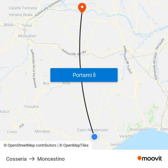 Cosseria to Moncestino map