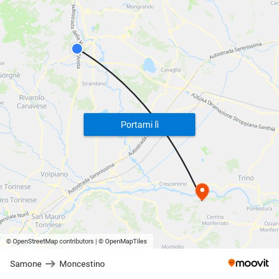 Samone to Moncestino map