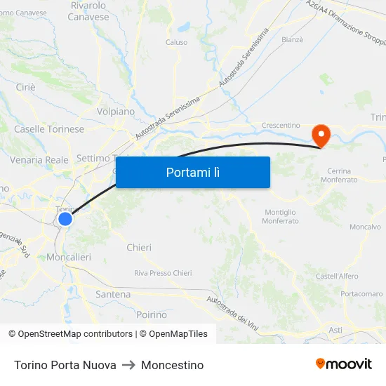 Torino Porta Nuova to Moncestino map