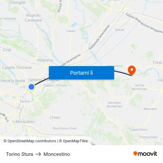 Torino Stura to Moncestino map