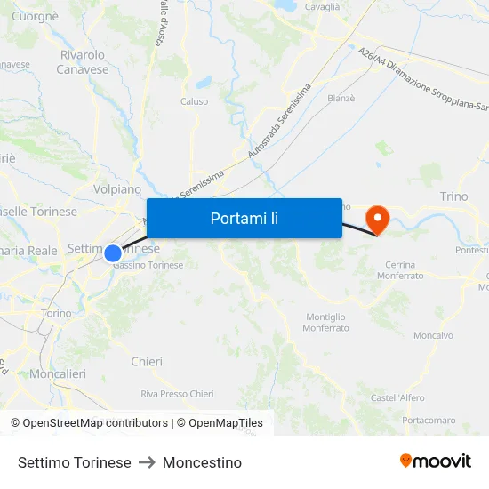 Settimo Torinese to Moncestino map