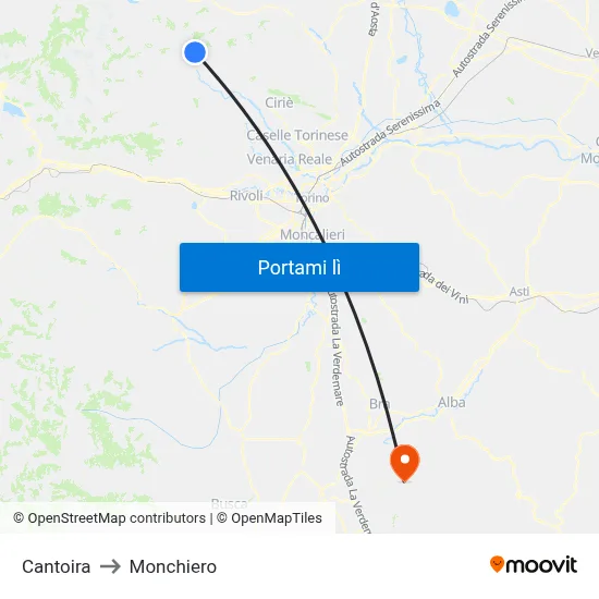 Cantoira to Monchiero map
