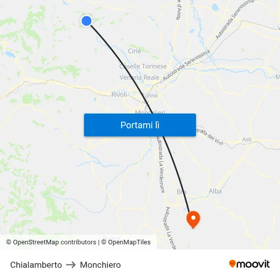 Chialamberto to Monchiero map