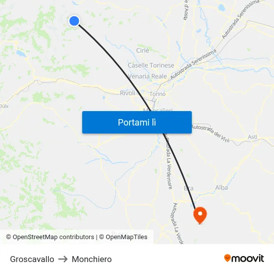 Groscavallo to Monchiero map