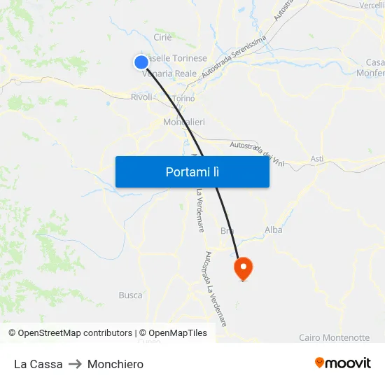 La Cassa to Monchiero map