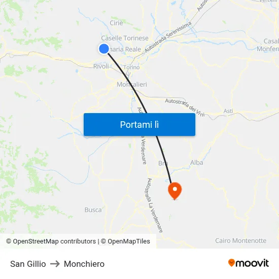 San Gillio to Monchiero map