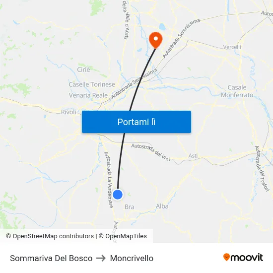 Sommariva Del Bosco to Moncrivello map