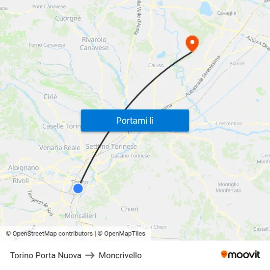 Torino Porta Nuova to Moncrivello map