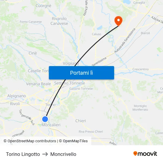 Torino Lingotto to Moncrivello map