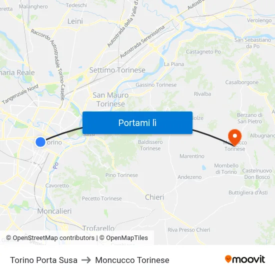 Torino Porta Susa to Moncucco Torinese map