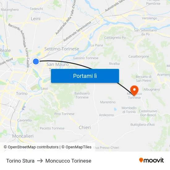 Torino Stura to Moncucco Torinese map