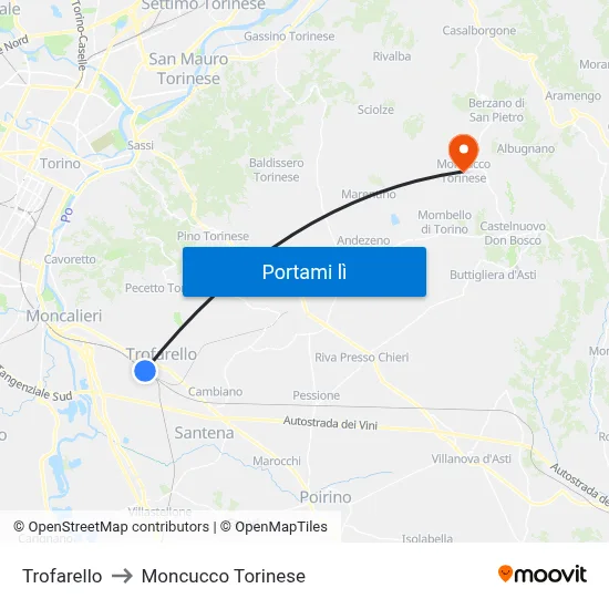 Trofarello to Moncucco Torinese map
