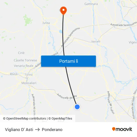 Vigliano D' Asti to Ponderano map
